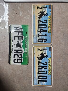 Set of 3 Western State License Plates - Wyoming & Colorado